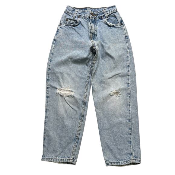 Vintage Levi’s 550 Orange tab Youth Relaxed Fit Jeans Light Wash Distressed Sz 7 - Picture 1 of 12